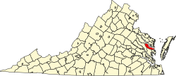 Map of Virginia highlighting Middlesex County